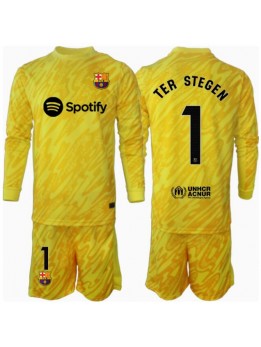 Barcelona Ter Stegen #1 Målvakt Replika Hemmakläder Barn 2024-25 Långärmad (+ byxor)